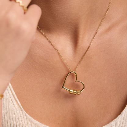 Charming Heart Necklace with Engraved Name Beads