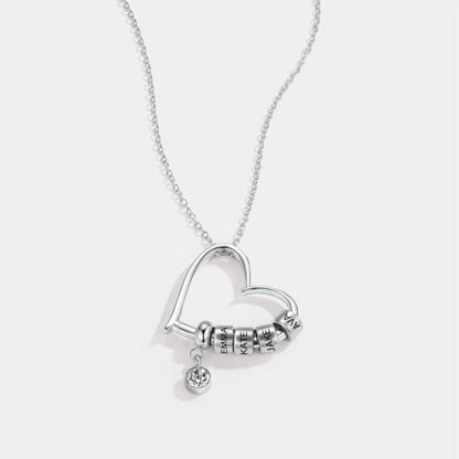 Charming Heart Necklace with Engraved Name Beads