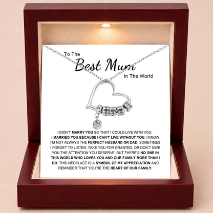 Charming Heart Necklace with Engraved Name Beads For Mum