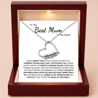 Charming Heart Necklace with Engraved Name Beads For Mum