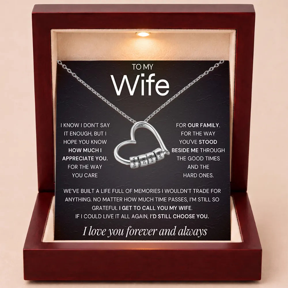 Charming Heart Engraved-Bead Necklace for Wife - Grateful To Call You My Wife