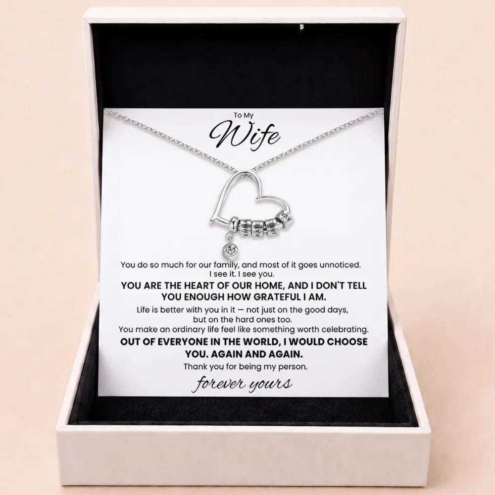 Charming Heart Engraved-Bead Necklace for Wife - You Are The Heart Of Our Home