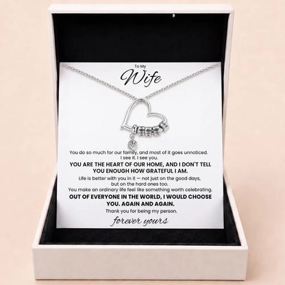 Charming Heart Engraved-Bead Necklace for Wife - You Are The Heart Of Our Home