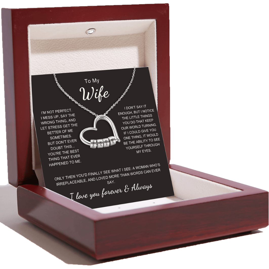 Charming Heart Necklace with Engraved Name Beads
