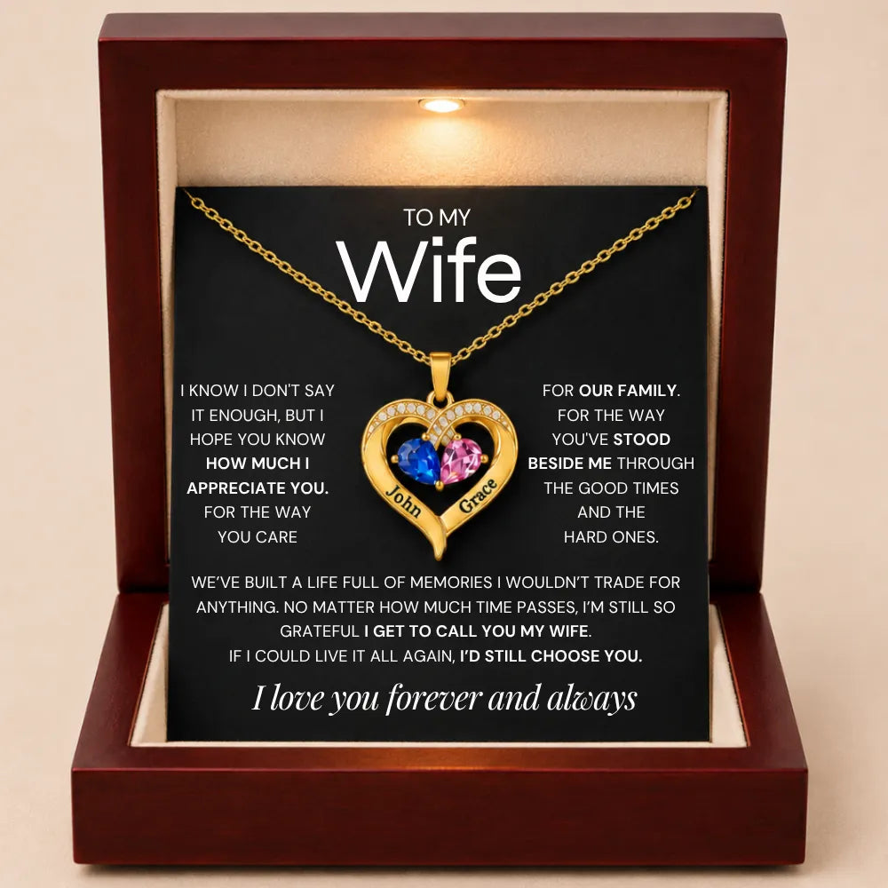 Together Forever Birthstone Heart Necklace For Wife - Grateful To Call You My Wife