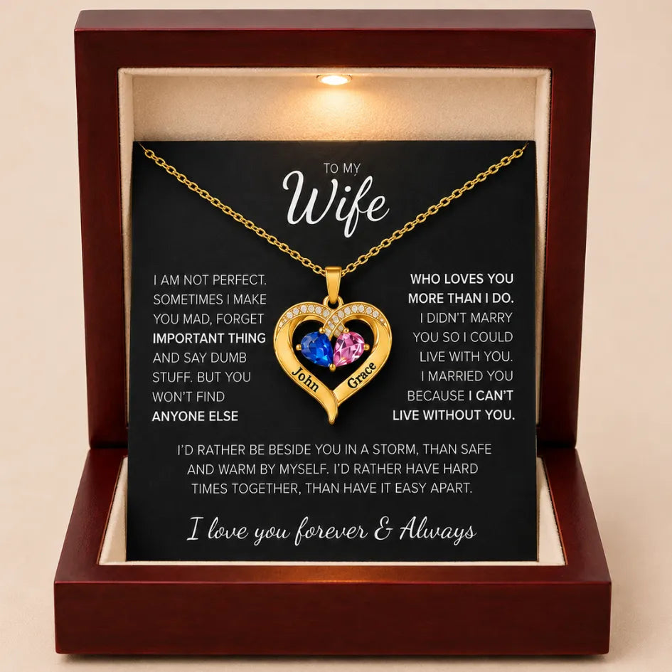 To My Wife - Together Forever Birthstone Heart Necklace