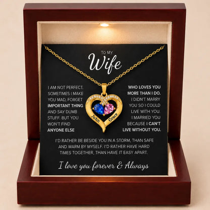 To My Wife - Together Forever Birthstone Heart Necklace
