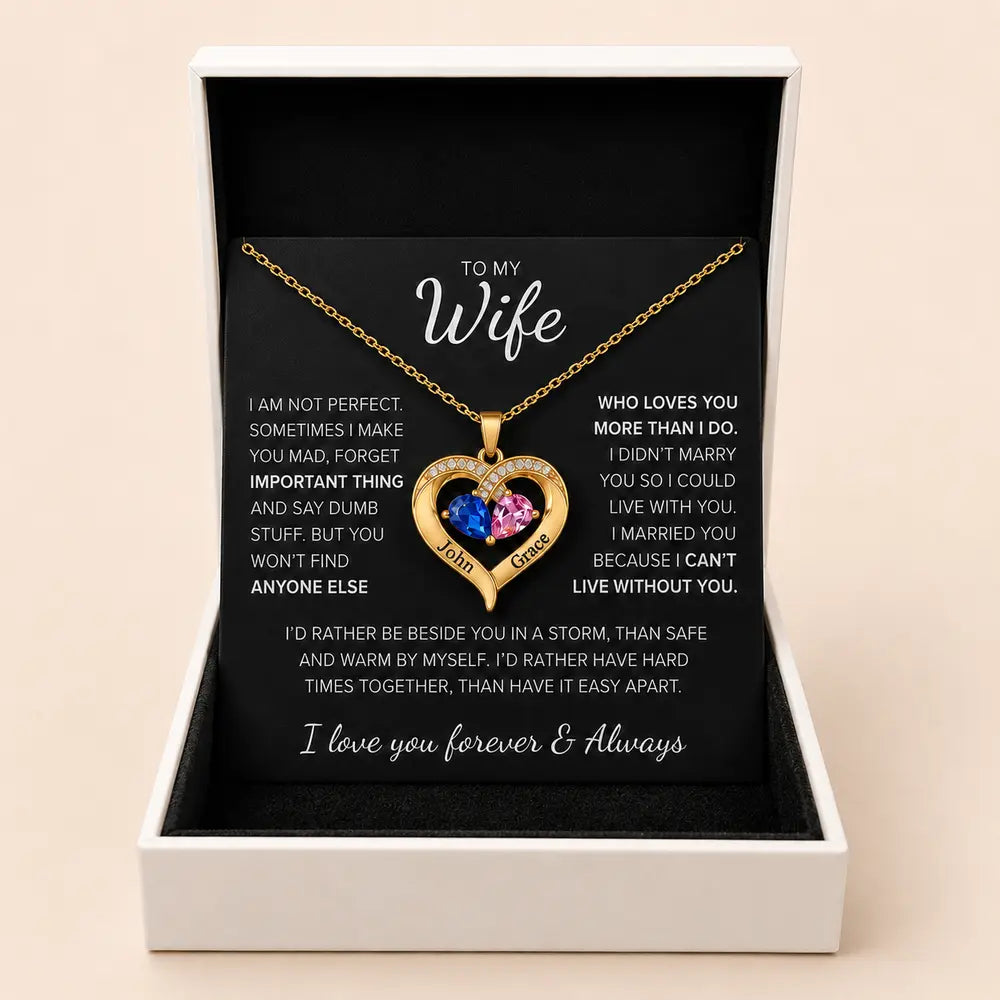 To My Wife - Together Forever Birthstone Heart Necklace