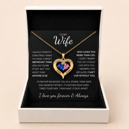 To My Wife - Together Forever Birthstone Heart Necklace