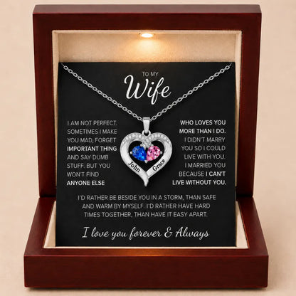 To My Wife - Together Forever Birthstone Heart Necklace