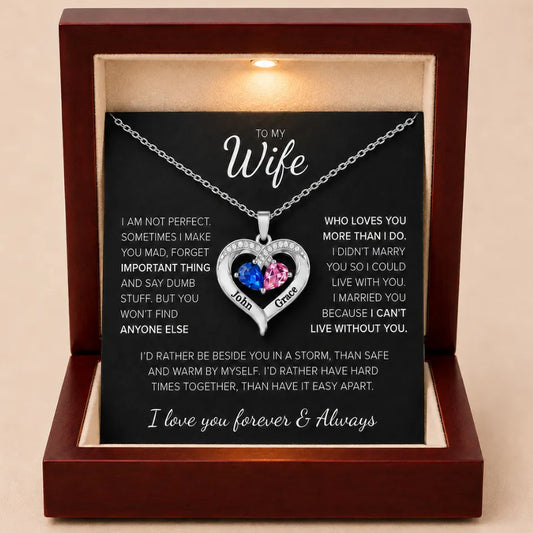 To My Wife - Together Forever Birthstone Heart Necklace