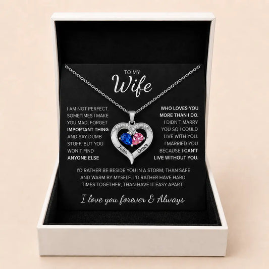 To My Wife - Together Forever Birthstone Heart Necklace
