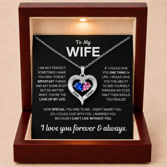 To My Wife - Together Forever Birthstone Heart Necklace