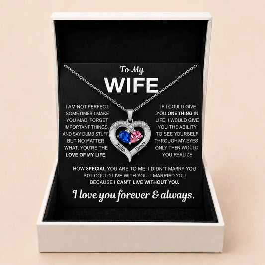 To My Wife - Together Forever Birthstone Heart Necklace