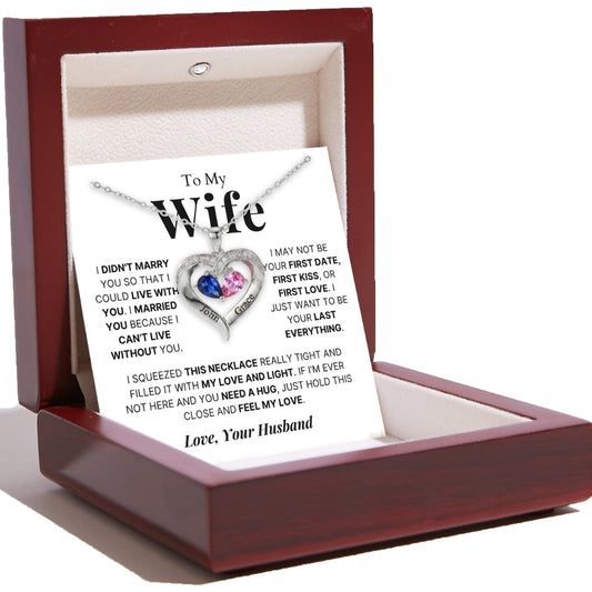 To My Wife - Together Forever Birthstone Heart Necklace
