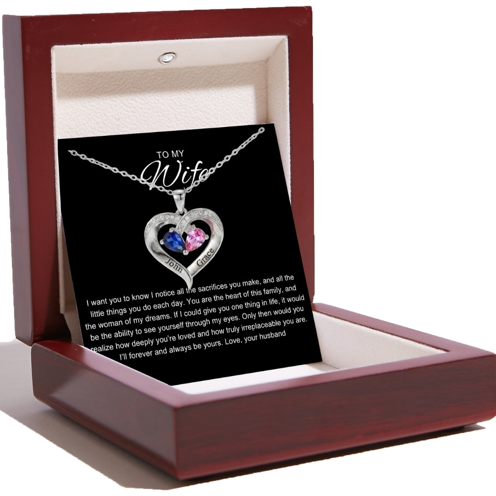 To My Wife - Together Forever Birthstone Heart Necklace