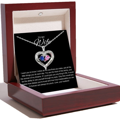 To My Wife - Together Forever Birthstone Heart Necklace
