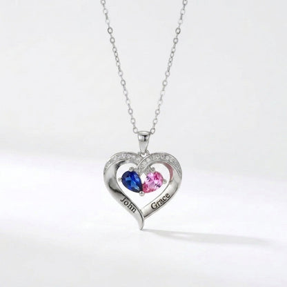 To My Wife - Together Forever Birthstone Heart Necklace