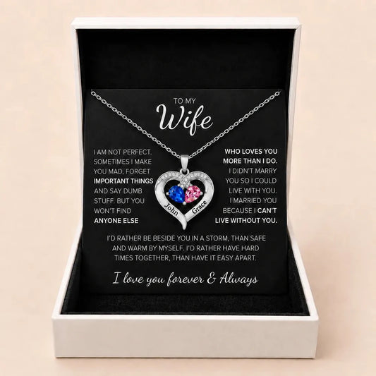 To My Wife - Together Forever Birthstone Heart Necklace