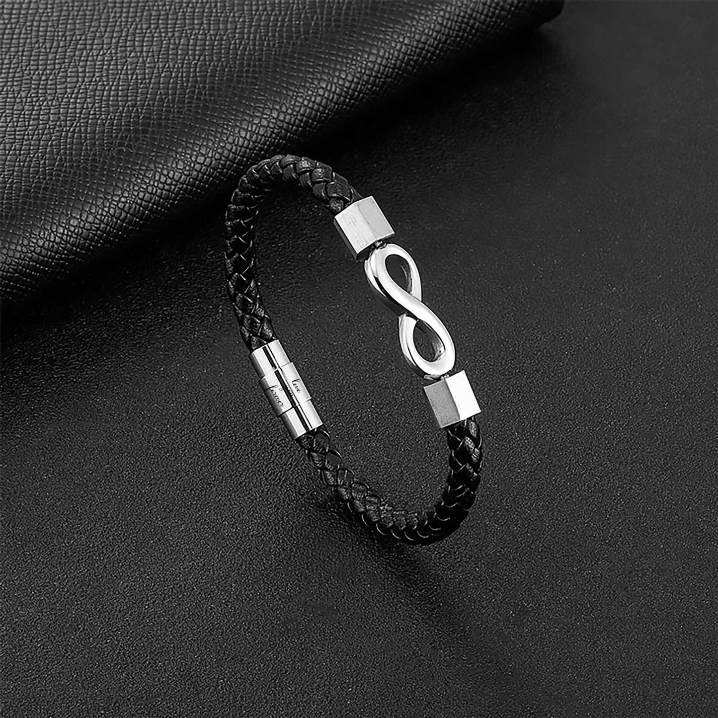 To My Grandson 'Love you forever' Engraved Infinity Braided Bracelet