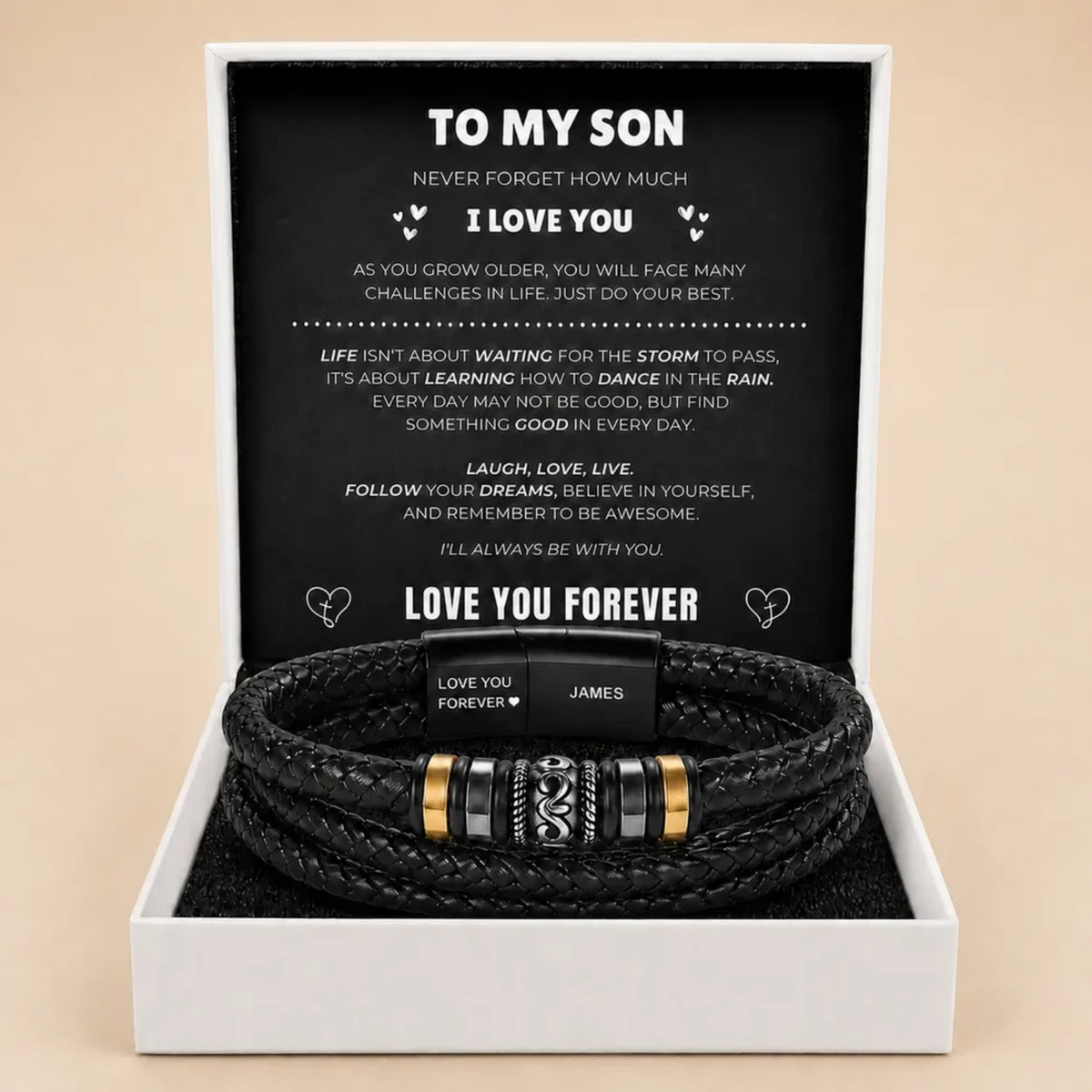 To My Son – ‘Love You Forever’ Personalised Name Bracelet